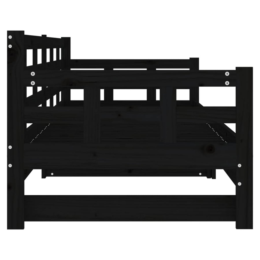 Slaapbank Uitschuifbaar Massief Grenenhout Zwart 2X(90X190) Cm