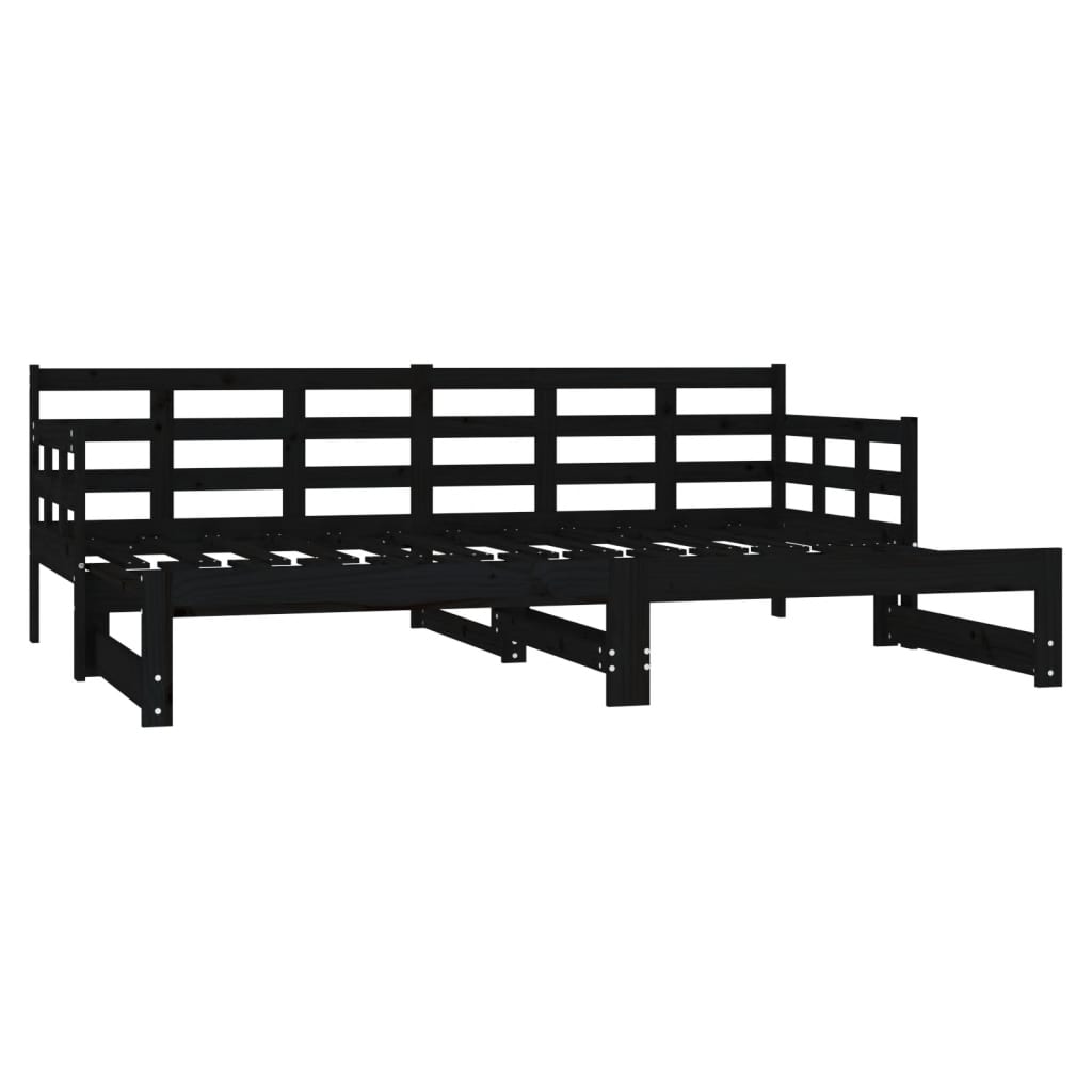 Slaapbank Uitschuifbaar Massief Grenenhout Zwart 2X(90X190) Cm