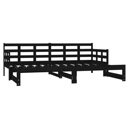 Slaapbank Uitschuifbaar Massief Grenenhout Zwart 2X(90X190) Cm