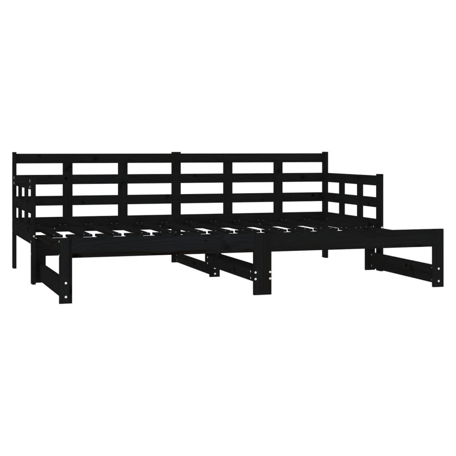 Slaapbank Uitschuifbaar Massief Grenenhout Zwart 2X(90X190) Cm