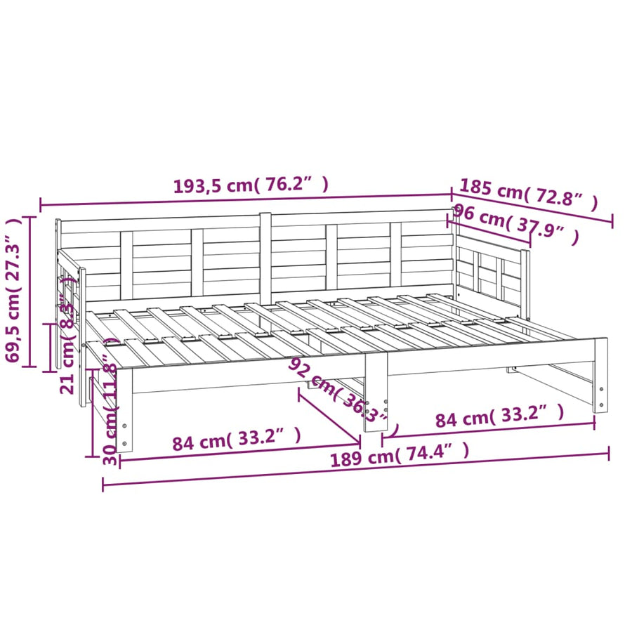 Slaapbank Uitschuifbaar Massief Grenenhout Zwart 2X(90X190) Cm