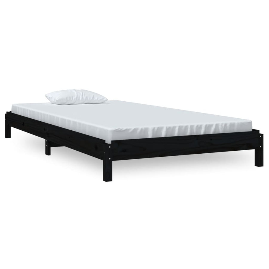 Bed Stapelbaar 90X200 Cm Massief Grenenhout Zwart