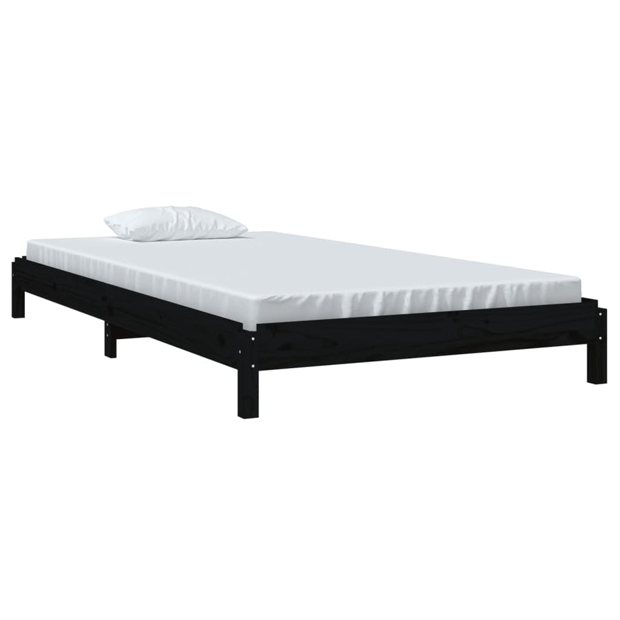 Bed Stapelbaar 90X200 Cm Massief Grenenhout Zwart