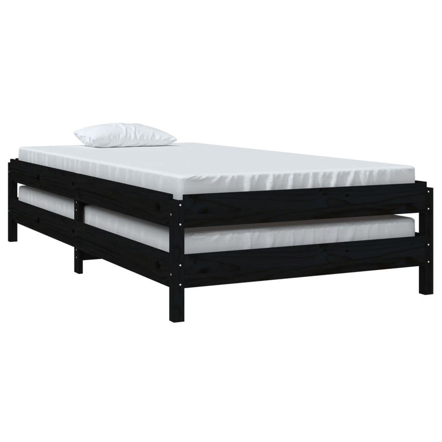 Bed Stapelbaar 90X200 Cm Massief Grenenhout Zwart