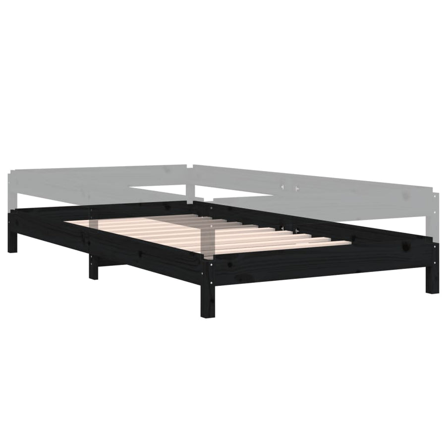 Bed Stapelbaar 90X200 Cm Massief Grenenhout Zwart