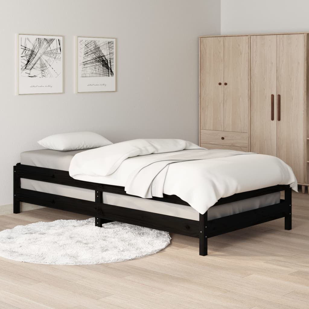 Bed Stapelbaar 80X200 Cm Massief Grenenhout Zwart