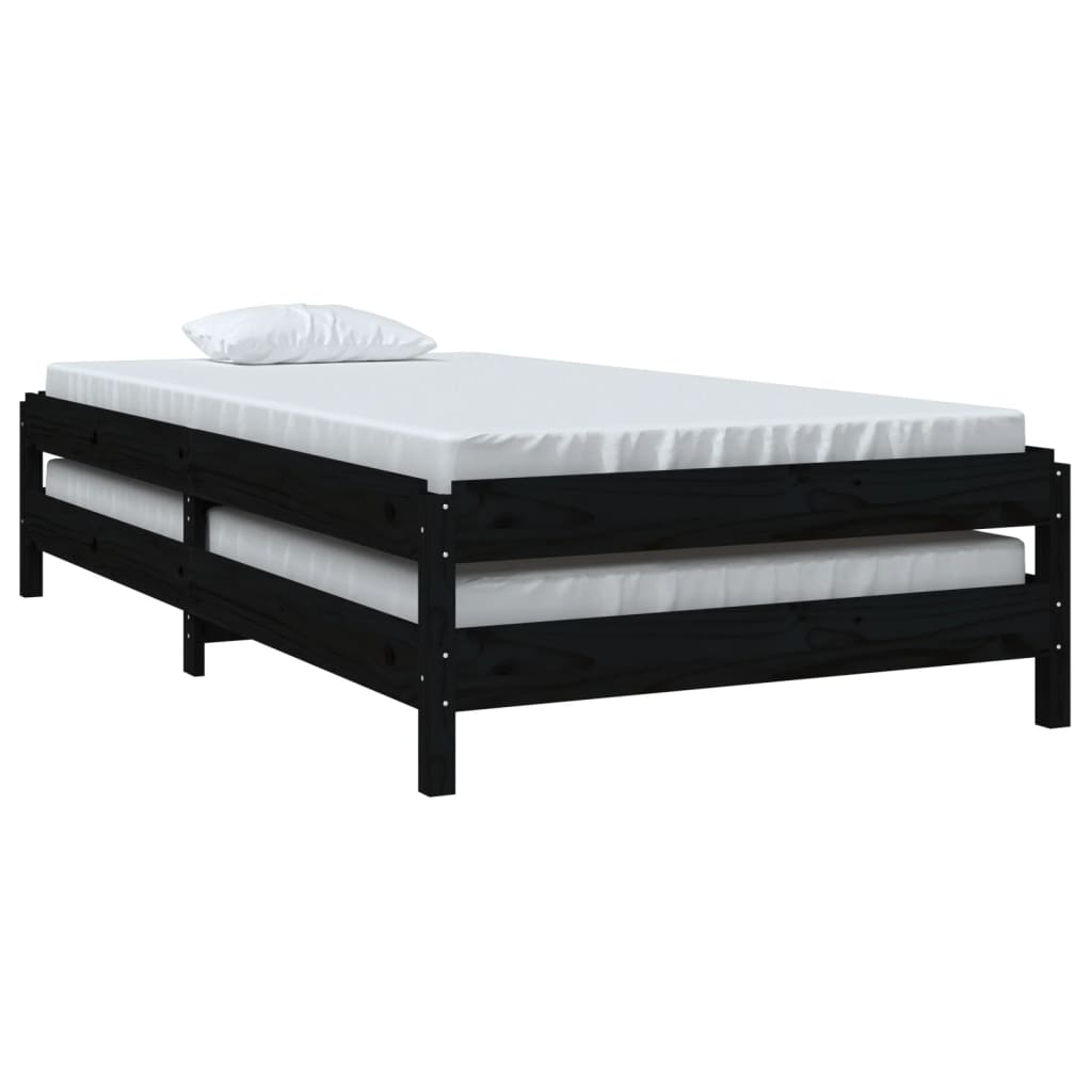 Bed Stapelbaar 80X200 Cm Massief Grenenhout Zwart