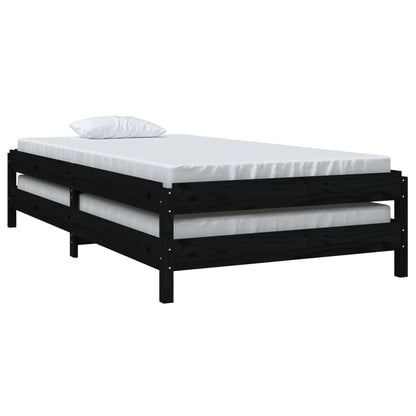 Bed Stapelbaar 80X200 Cm Massief Grenenhout Zwart