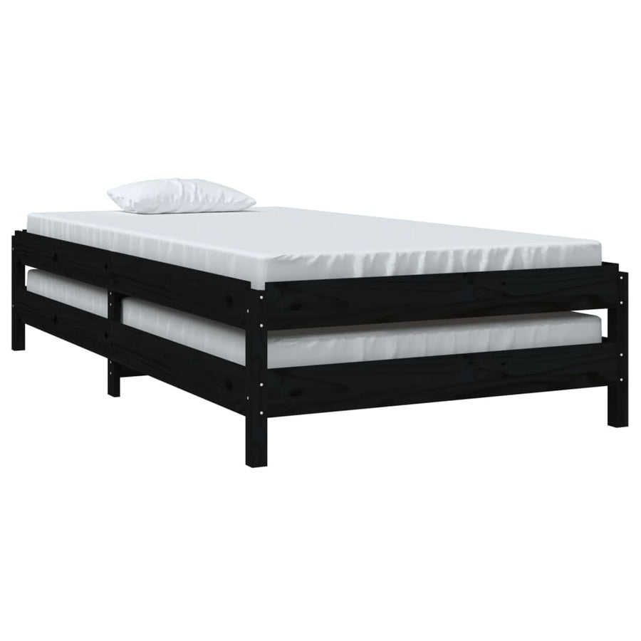 Bed Stapelbaar 80X200 Cm Massief Grenenhout Zwart