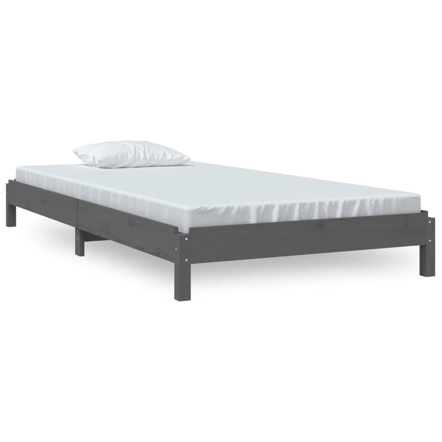 Bed Stapelbaar 75X190 Cm Massief Grenenhout Grijs