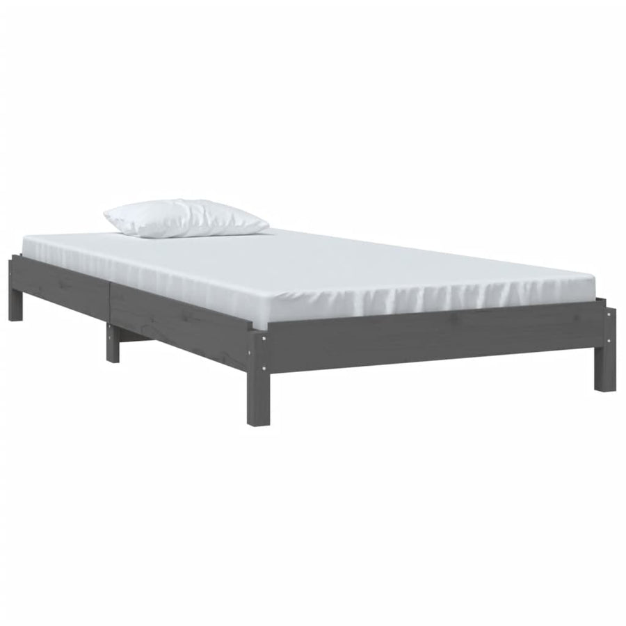Bed Stapelbaar 75X190 Cm Massief Grenenhout Grijs