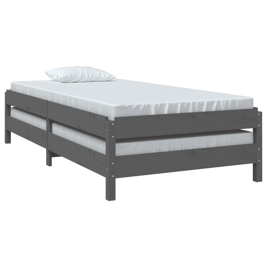 Bed Stapelbaar 75X190 Cm Massief Grenenhout Grijs