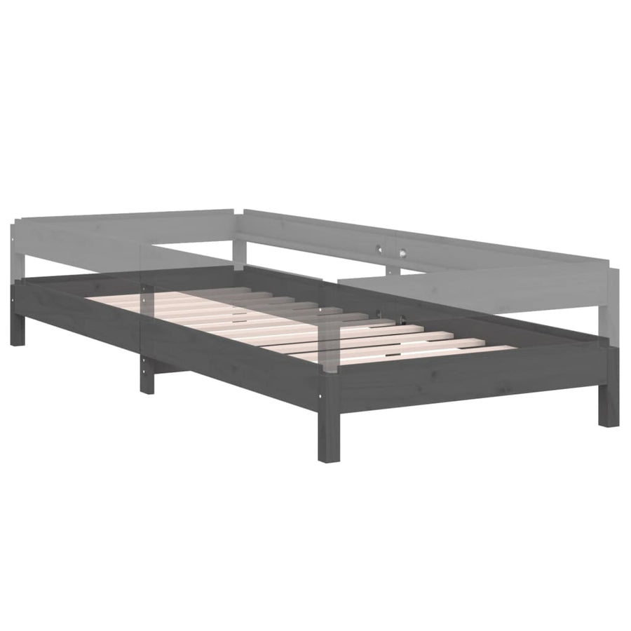 Bed Stapelbaar 75X190 Cm Massief Grenenhout Grijs
