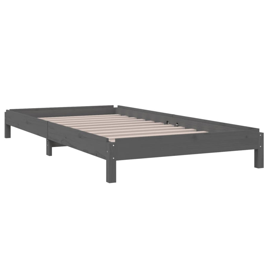 Bed Stapelbaar 75X190 Cm Massief Grenenhout Grijs