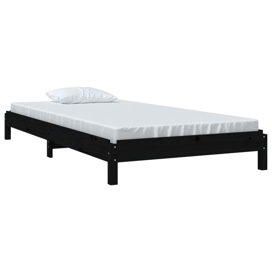 Bed Stapelbaar 75X190 Cm Massief Grenenhout Zwart