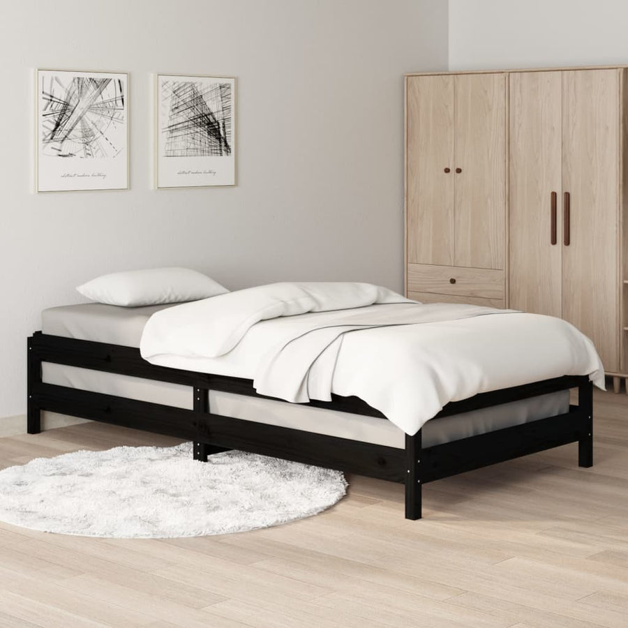 Bed Stapelbaar 75X190 Cm Massief Grenenhout Zwart