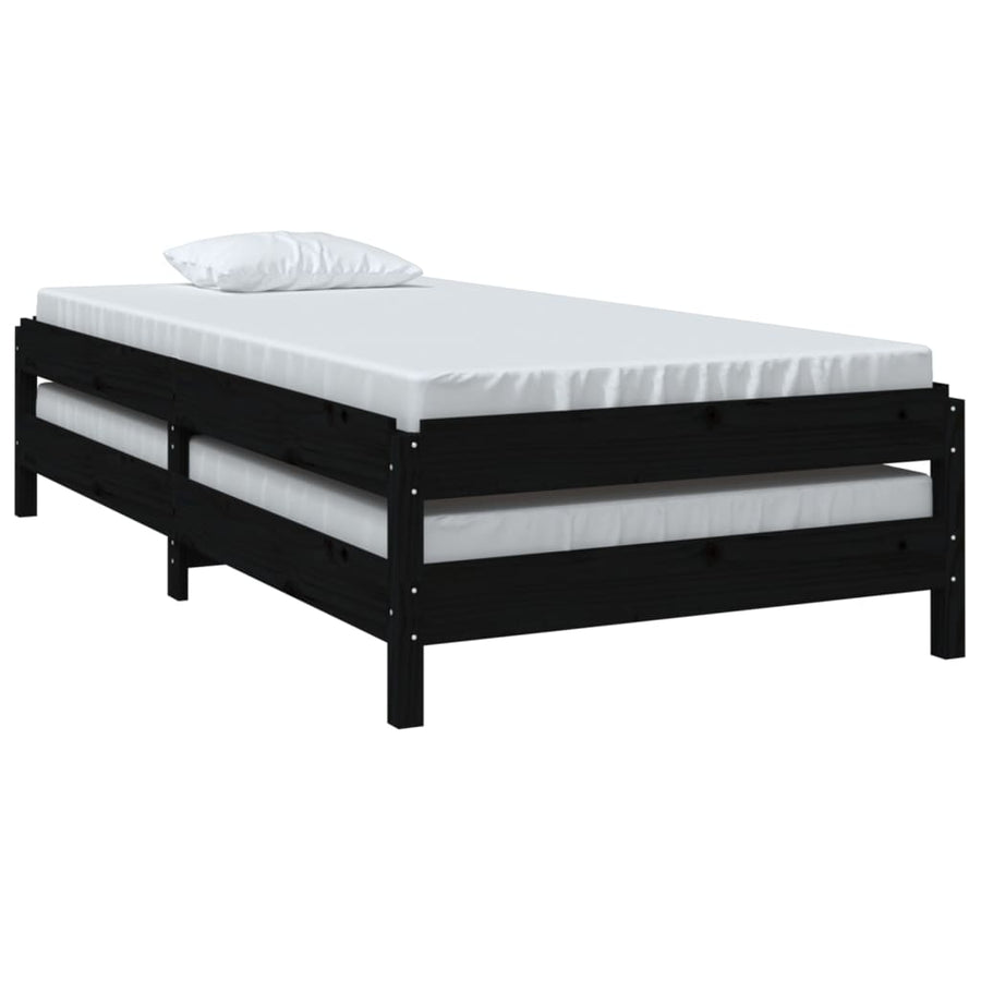 Bed Stapelbaar 75X190 Cm Massief Grenenhout Zwart