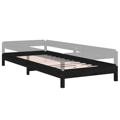 Bed Stapelbaar 75X190 Cm Massief Grenenhout Zwart