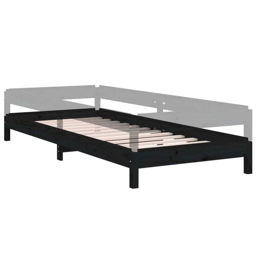 Bed Stapelbaar 75X190 Cm Massief Grenenhout Zwart