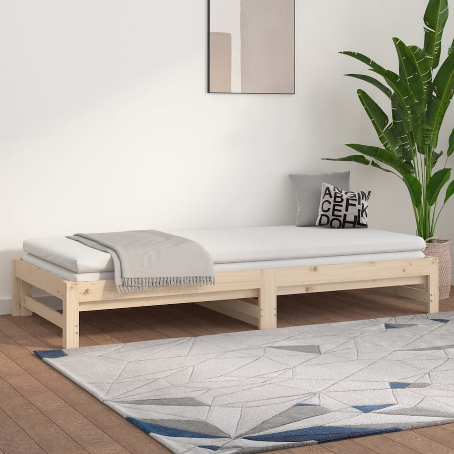 Slaapbank uitschuifbaar 2x(90x200) cm massief grenenhout 90 x 200 cm Naturel