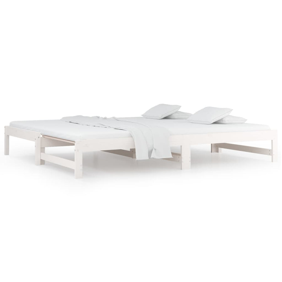 Slaapbank uitschuifbaar 2x(80x200) cm massief grenenhout wit