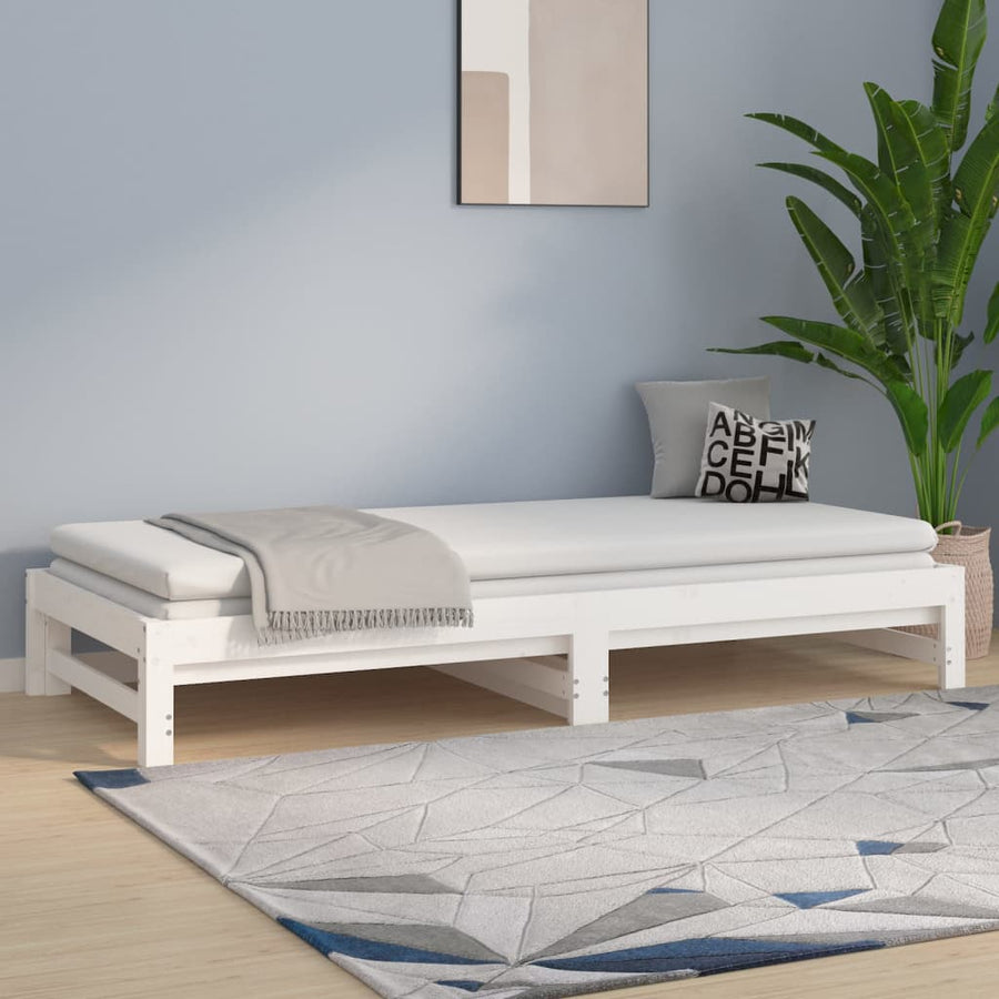 Slaapbank uitschuifbaar 2x(80x200) cm massief grenenhout wit