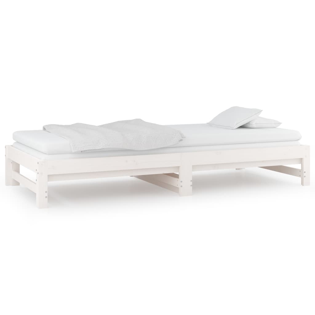 Slaapbank uitschuifbaar 2x(80x200) cm massief grenenhout wit