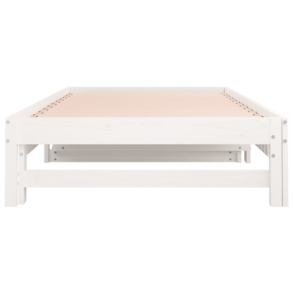 Slaapbank uitschuifbaar 2x(80x200) cm massief grenenhout wit