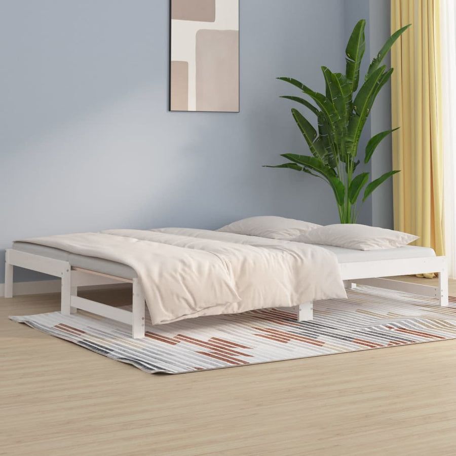 Slaapbank uitschuifbaar 2x(80x200) cm massief grenenhout wit