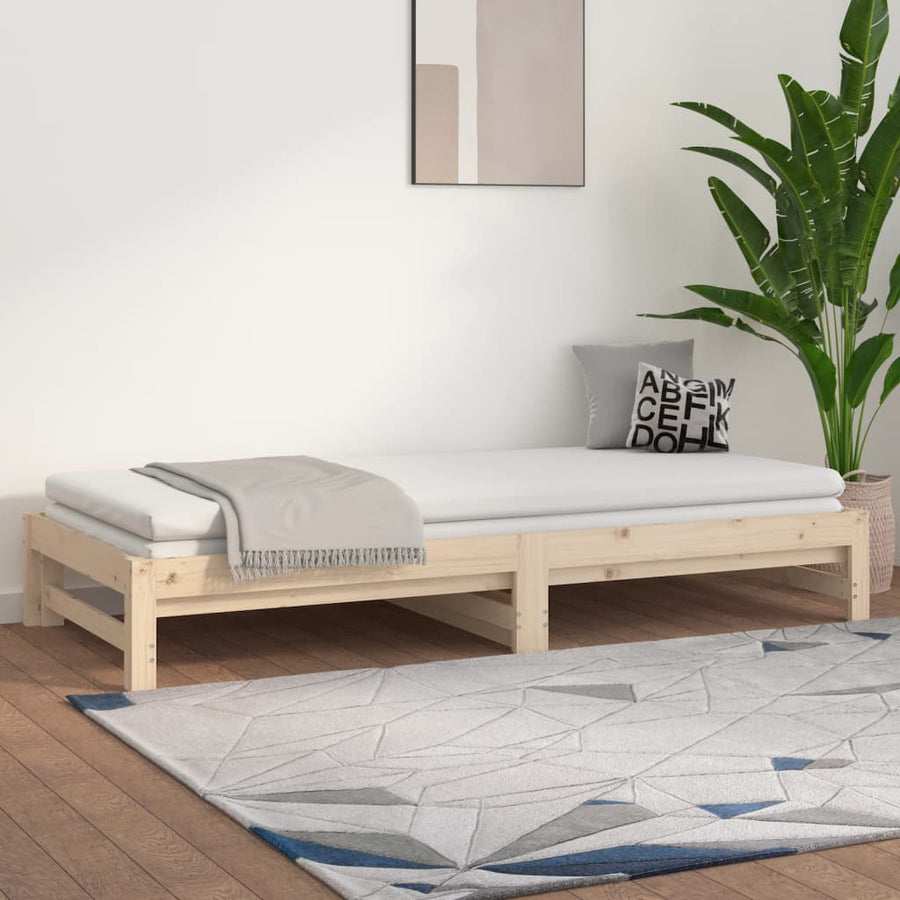 Slaapbank Uitschuifbaar Massief Grenenhout 2X(90X190) Cm 90 x 190 cm Naturel
