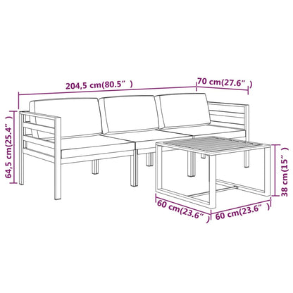 4-Delige Loungeset Met Kussens Aluminium Antracietkleurig 2x hoek + midden + Tafel