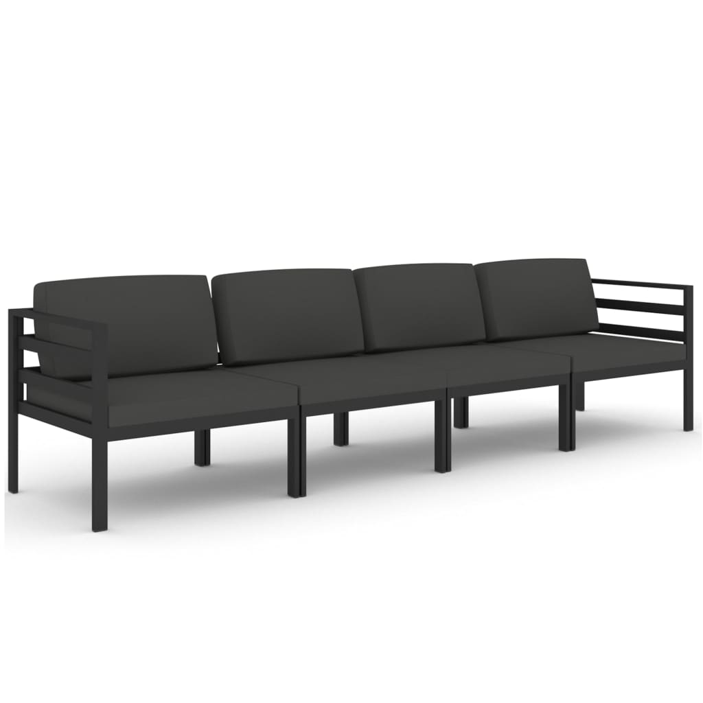 4-Delige Loungeset Met Kussens Aluminium Antracietkleurig 2x hoek + 2x midden