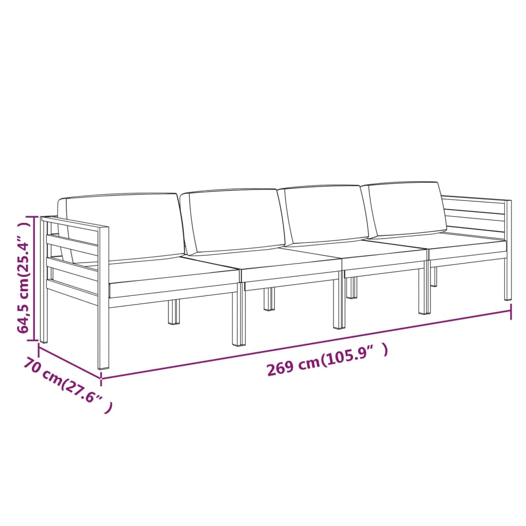 4-Delige Loungeset Met Kussens Aluminium Antracietkleurig 2x hoek + 2x midden