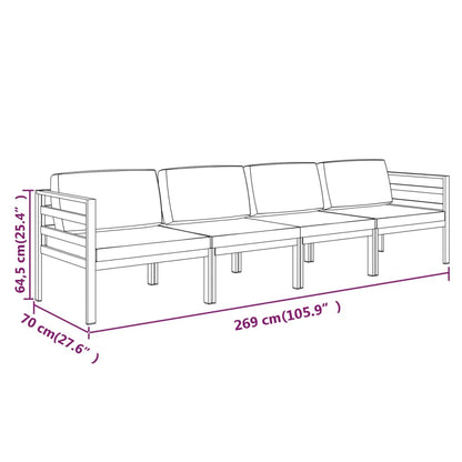 4-Delige Loungeset Met Kussens Aluminium Antracietkleurig 2x hoek + 2x midden