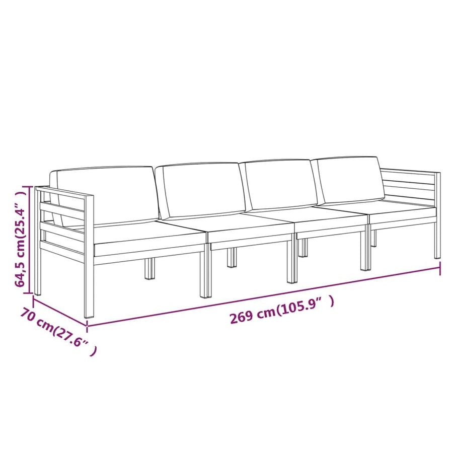 4-Delige Loungeset Met Kussens Aluminium Antracietkleurig 2x hoek + 2x midden