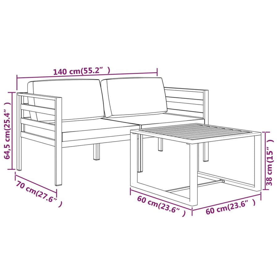 3-Delige Loungeset Met Kussens Aluminium Antracietkleurig 2x hoek + Tafel
