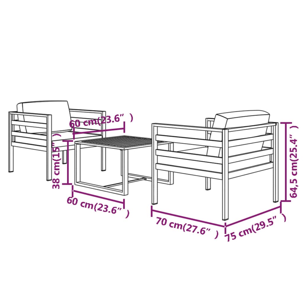 3-Delige Loungeset Met Kussens Aluminium Antracietkleurig 1