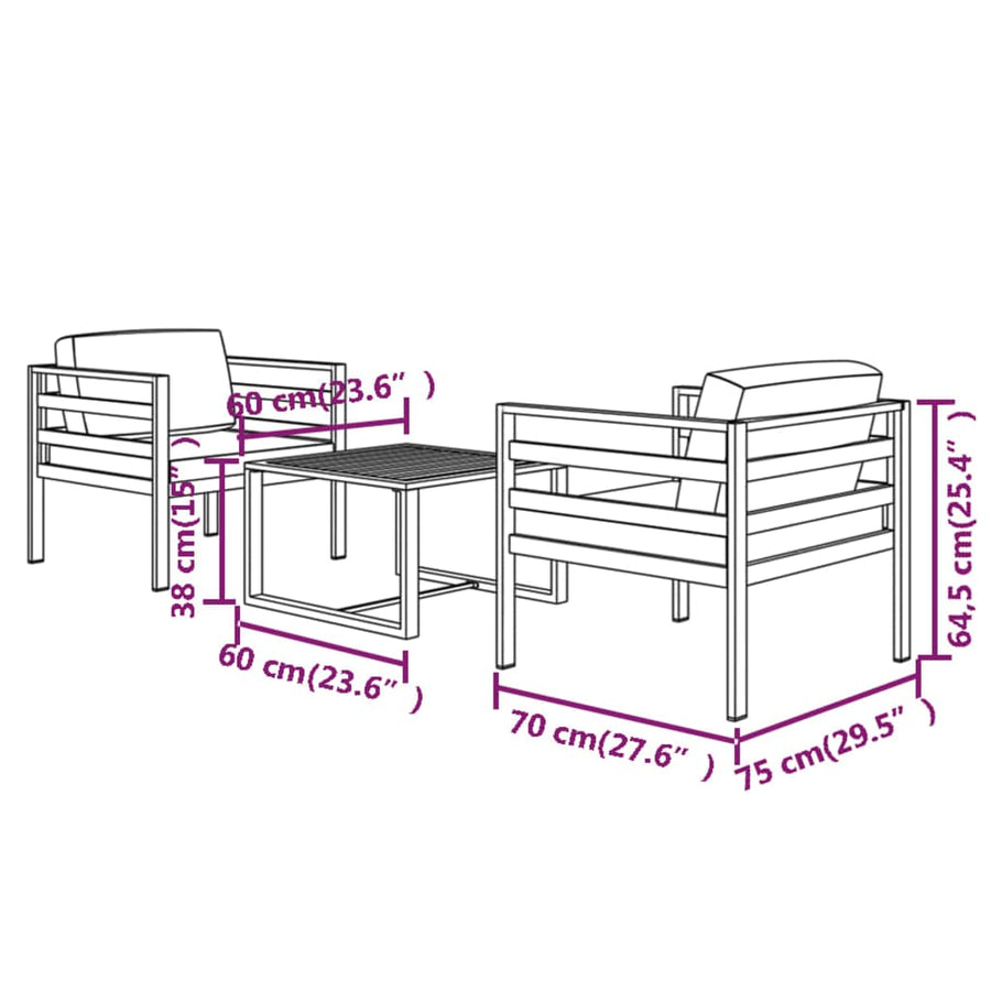 3-Delige Loungeset Met Kussens Aluminium Antracietkleurig 1