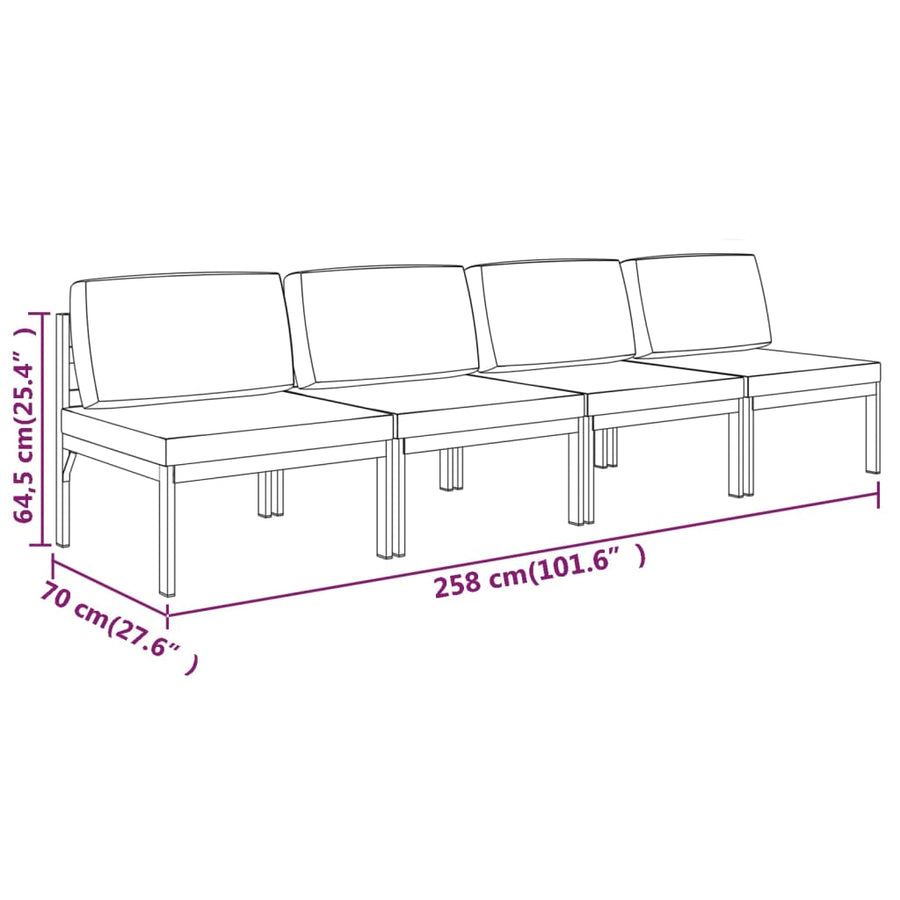 Tuinbank 4-Zits Met Kussens Aluminium Antracietkleurig 1