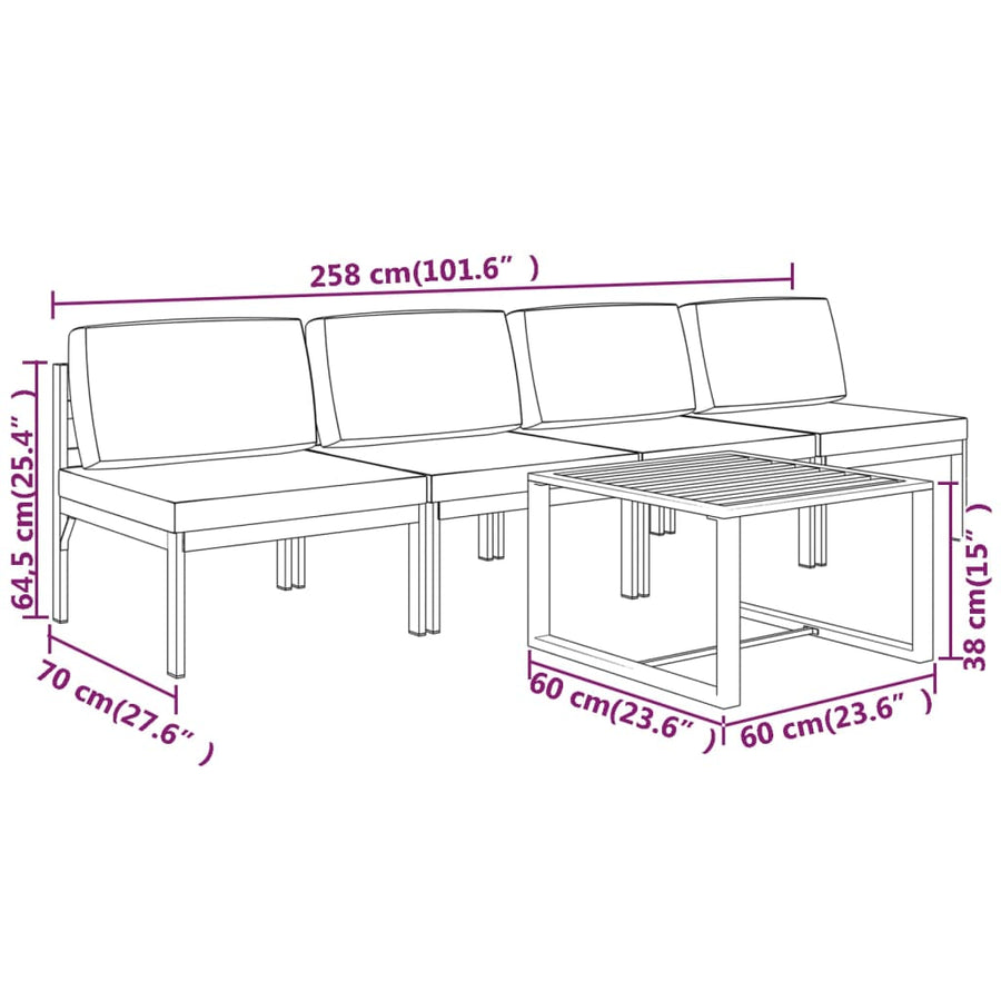 5-Delige Loungeset Met Kussens Aluminium Antracietkleurig 1