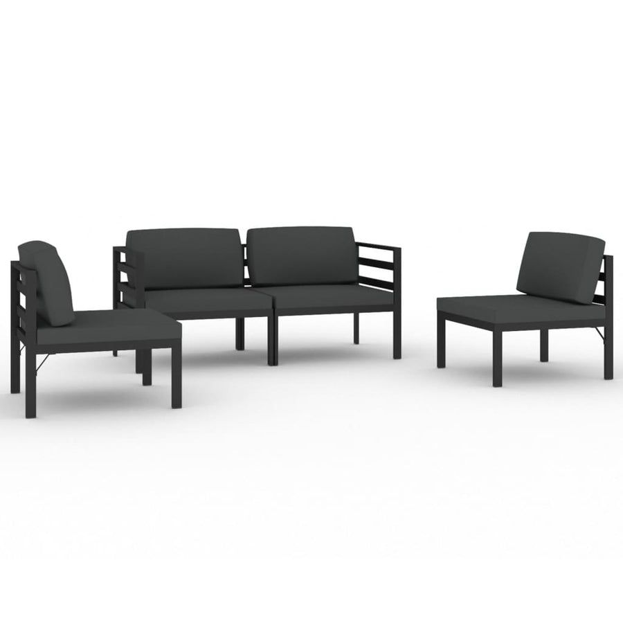 4-Delige Loungeset Met Kussens Aluminium Antracietkleurig 2x hoek + 2x midden