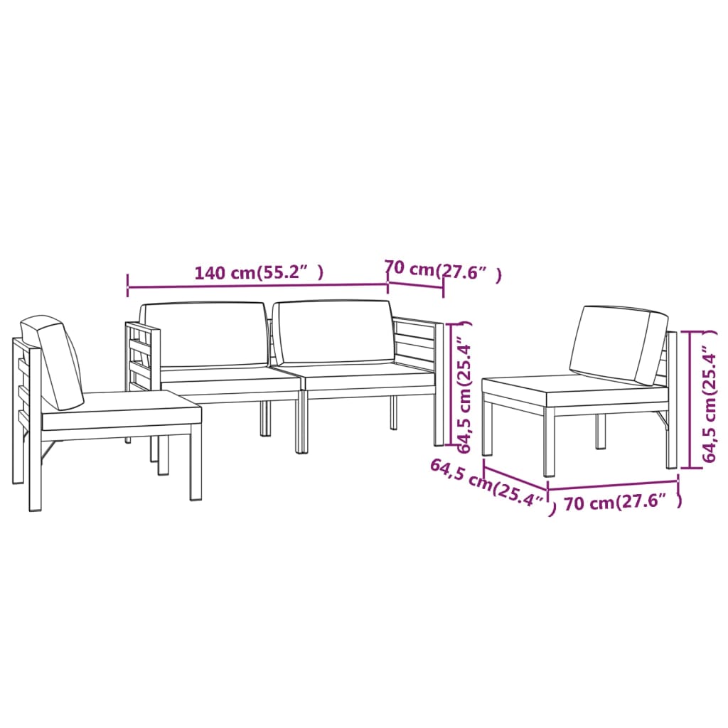 4-Delige Loungeset Met Kussens Aluminium Antracietkleurig 2x hoek + 2x midden