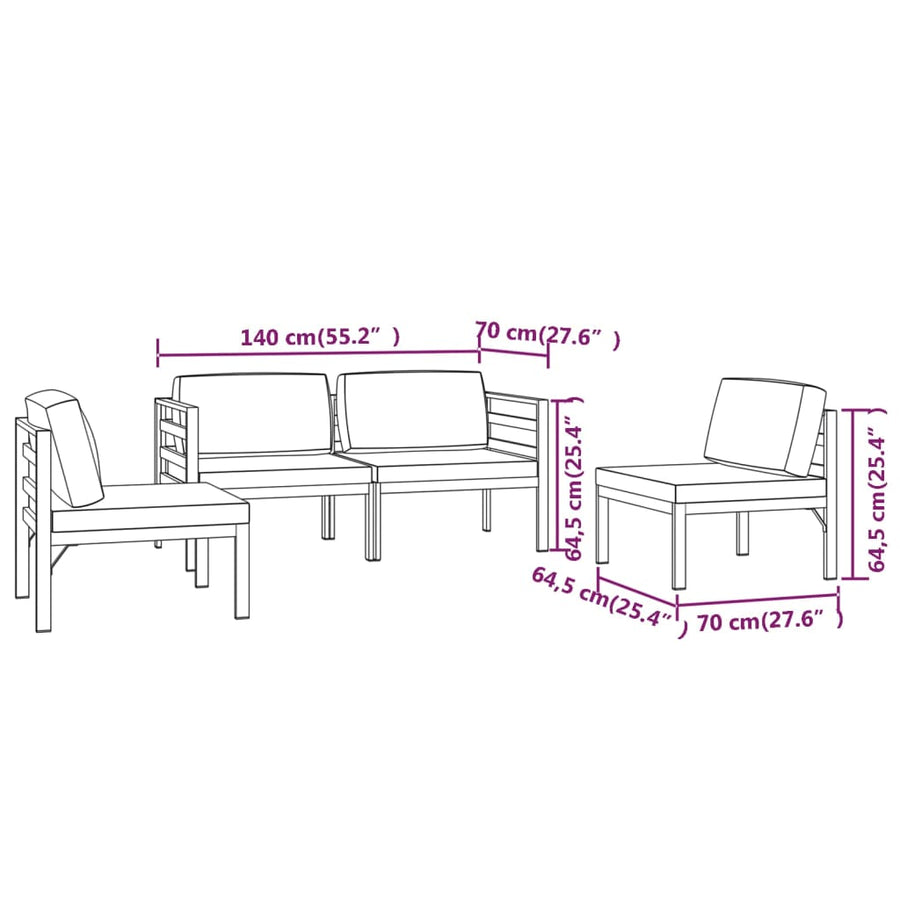 4-Delige Loungeset Met Kussens Aluminium Antracietkleurig 2x hoek + 2x midden