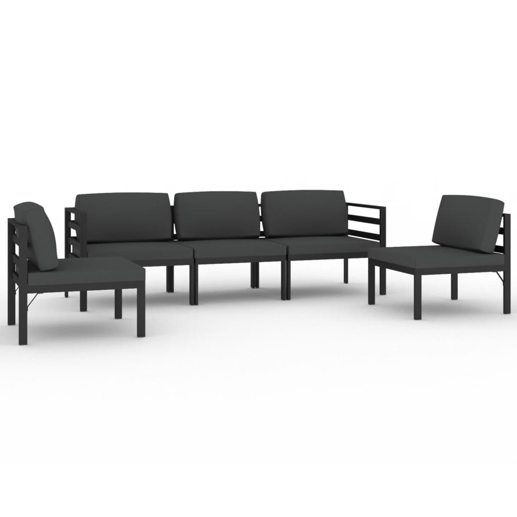 5-Delige Loungeset Met Kussens Aluminium Antracietkleurig 2x hoek + 3x midden