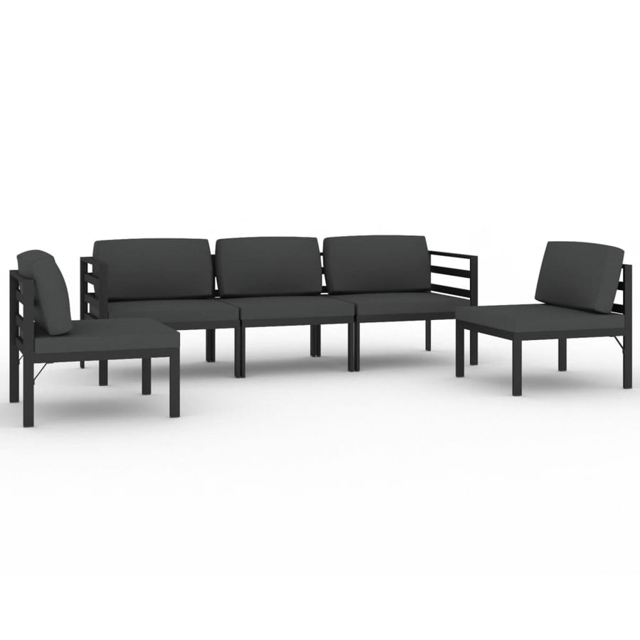 5-Delige Loungeset Met Kussens Aluminium Antracietkleurig 2x hoek + 3x midden