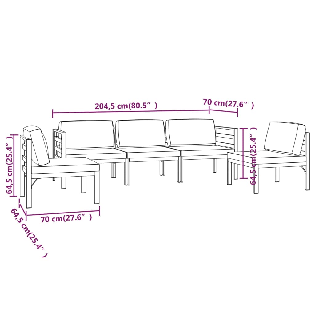 5-Delige Loungeset Met Kussens Aluminium Antracietkleurig 2x hoek + 3x midden