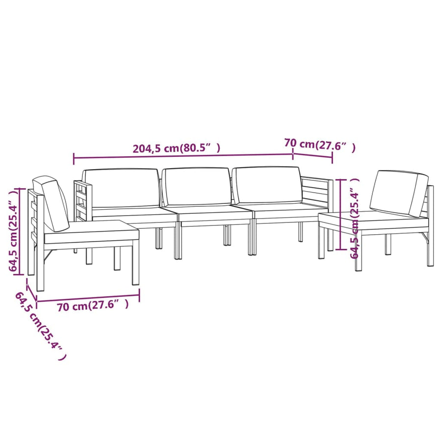 5-Delige Loungeset Met Kussens Aluminium Antracietkleurig 2x hoek + 3x midden
