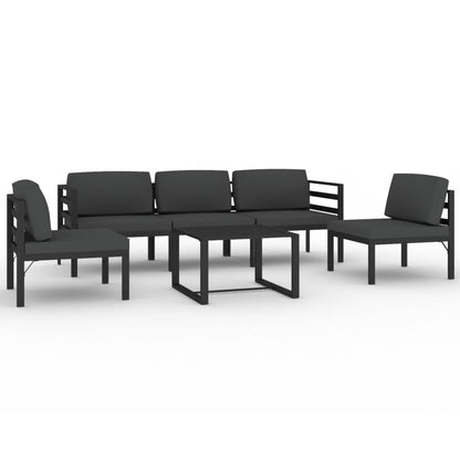 6-Delige Loungeset Met Kussens Aluminium Antracietkleurig 2x hoek + 3x midden + Tafel