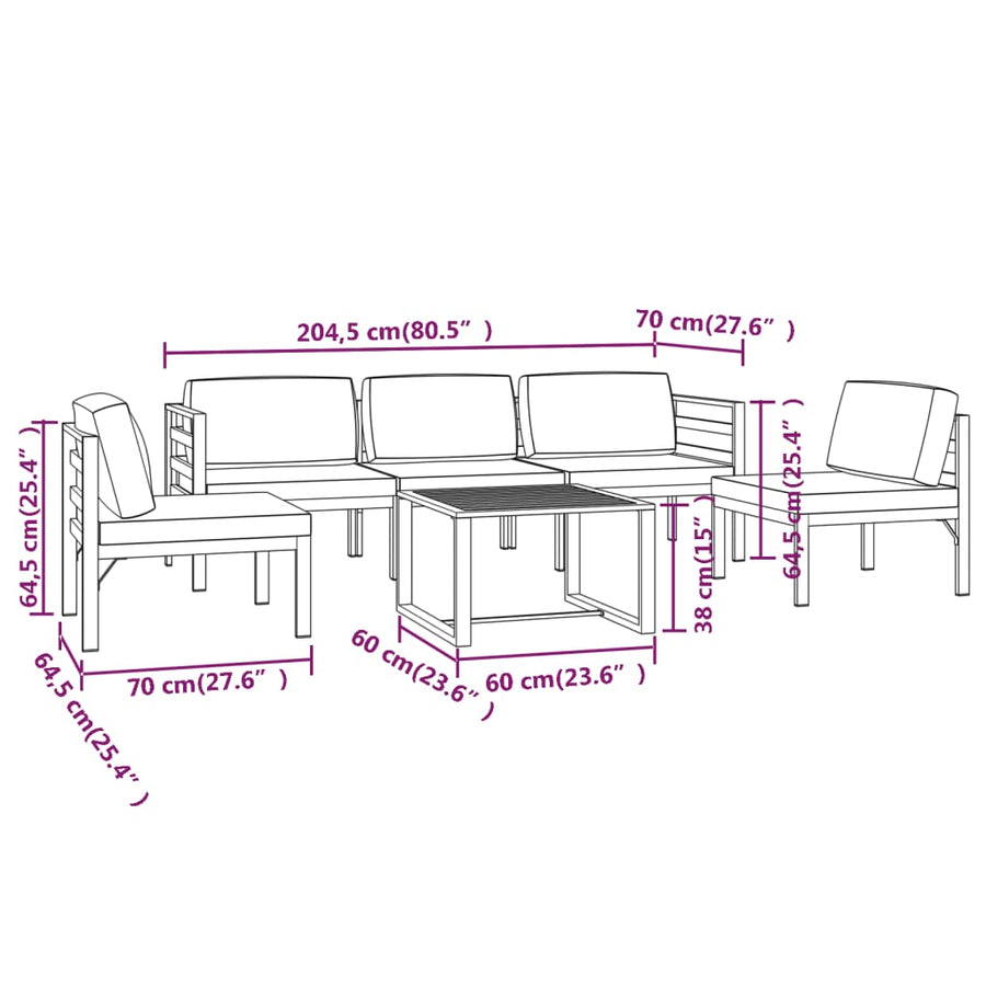 6-Delige Loungeset Met Kussens Aluminium Antracietkleurig 2x hoek + 3x midden + Tafel