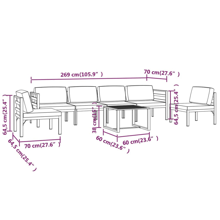 7-Delige Loungeset Met Kussens Aluminium Antracietkleurig 2x hoek + 4x midden + Tafel